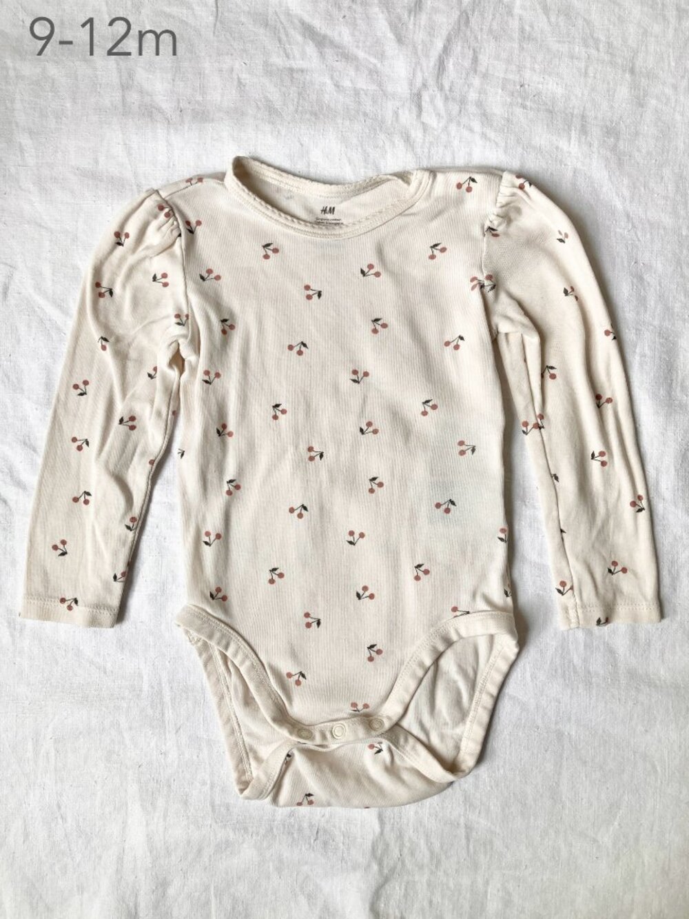 🪴5/$30 H&M 9-12 Months Baby Floral Cream Long Sleeve Bodysuit Fall Cottagecore